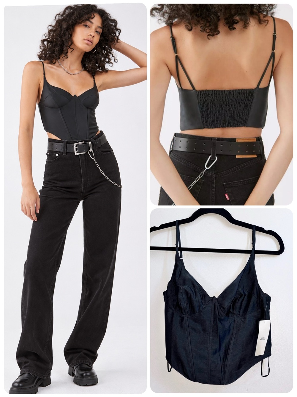 NWT Urban Outfitters Karissa Corset Top UO Bustier Black Smocked Size Large